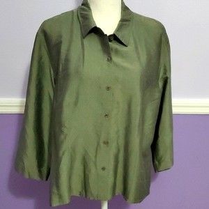HOST PICK J Jill Olive Green Classic Modest Oversized Button Down Silk Top XLP